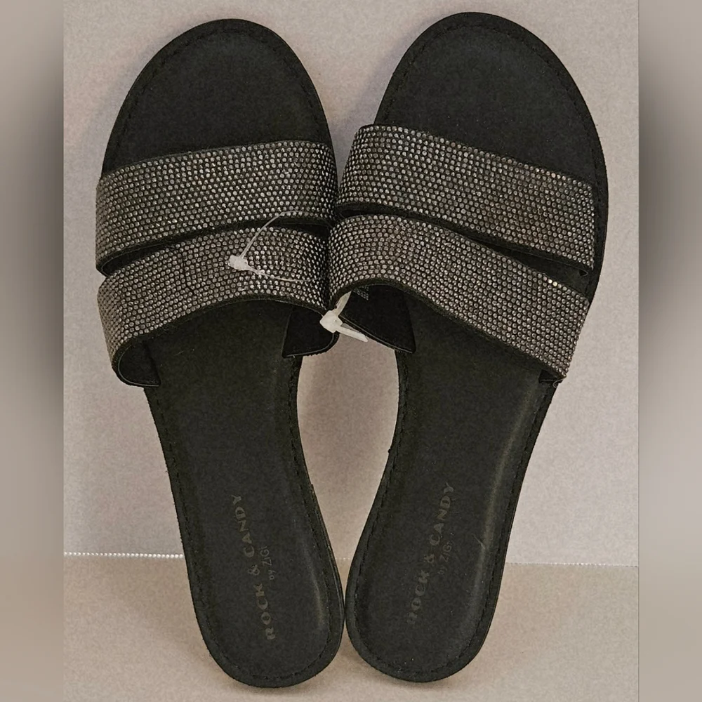 Rock & Candy Women's Glittering Black Slide Sandals NWOT - Picture 1 of 1